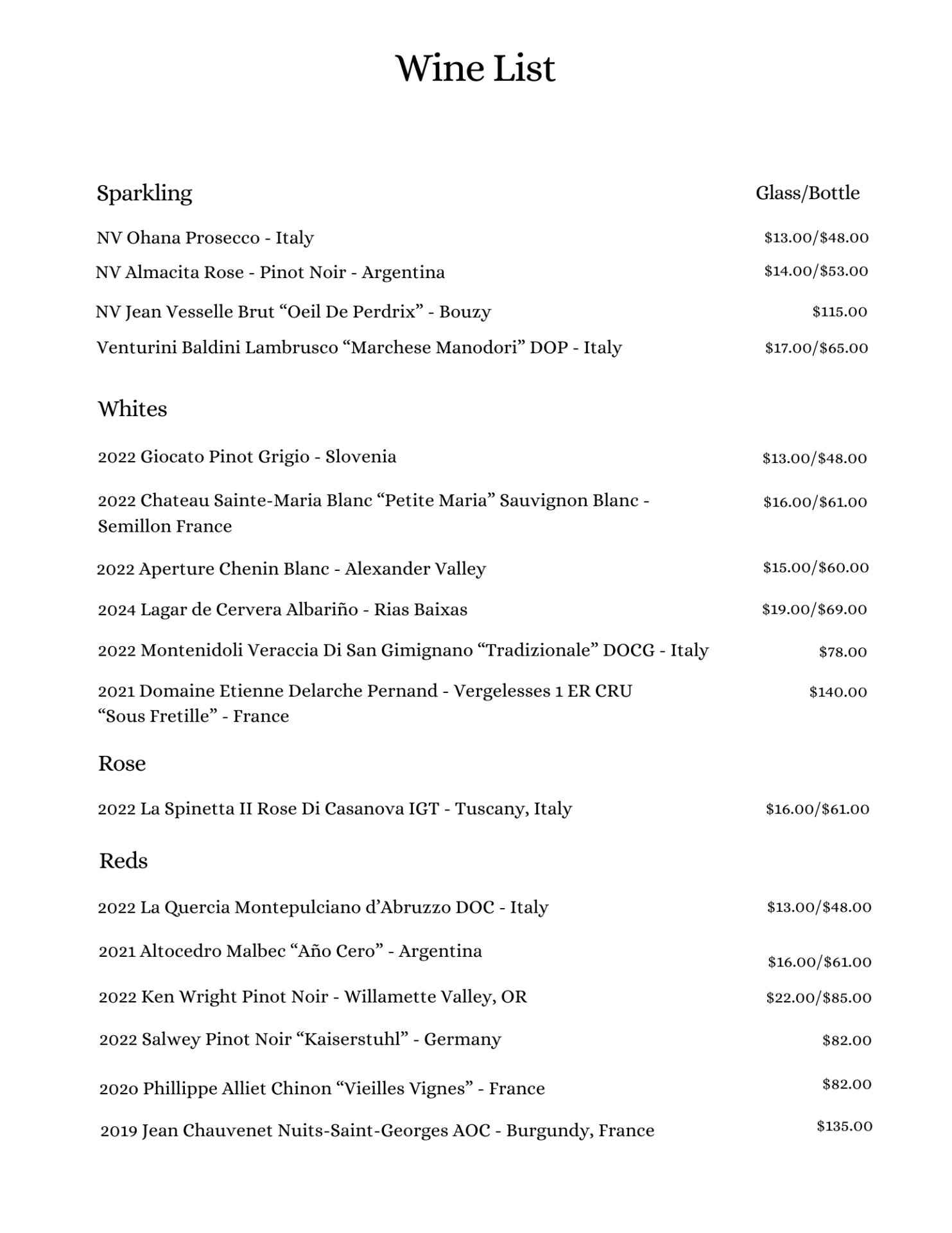 Wine List